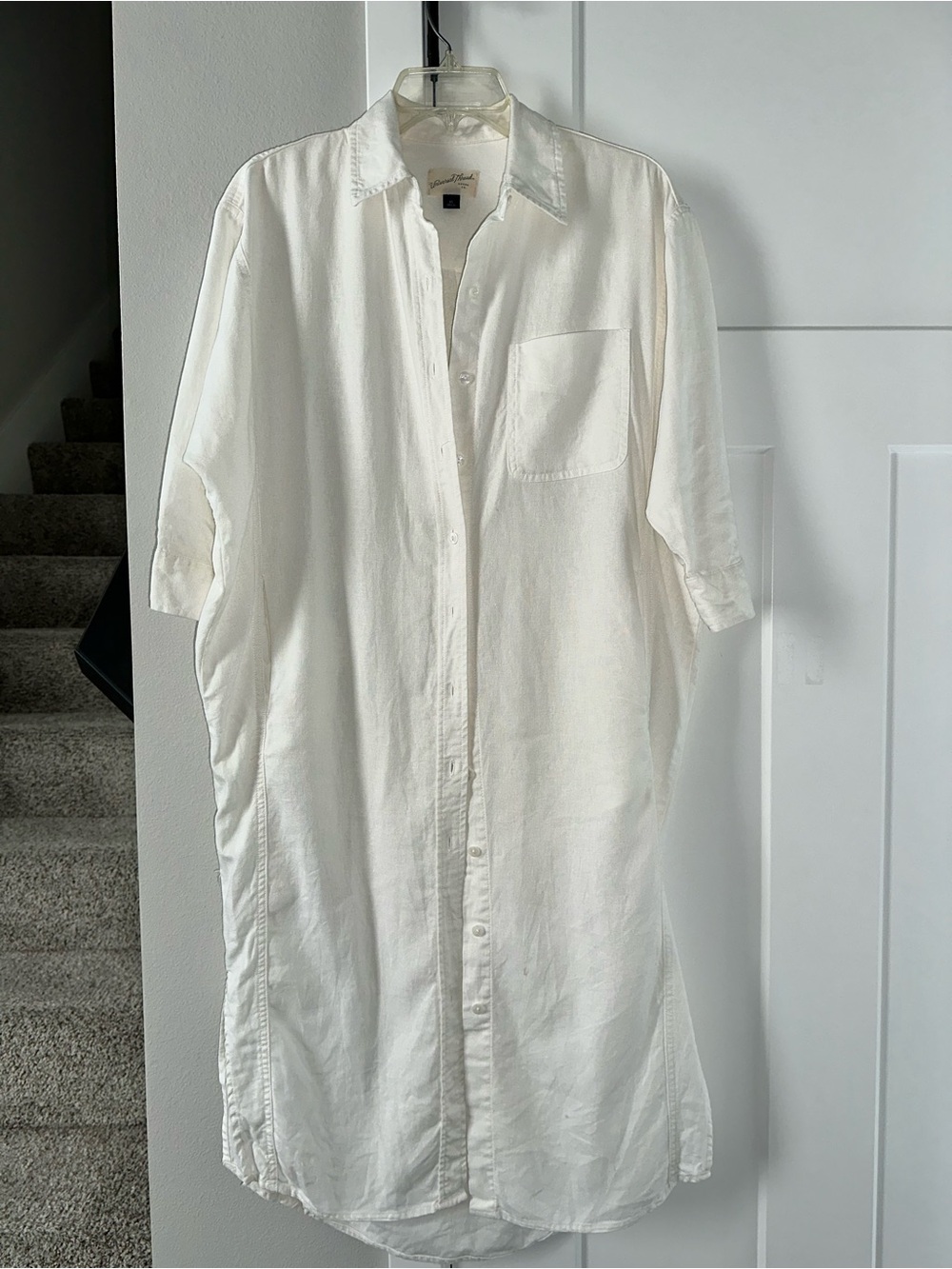 Universal Thread Cream/White Button-Down Casual Shirt Dress XS 55% linen kimono